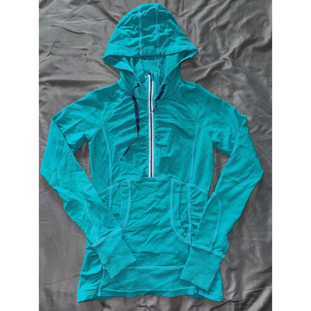 Athleta Half Mile Running‎ Light Weight Jacket Teal Green Hooded Half Zip Sz 2XS